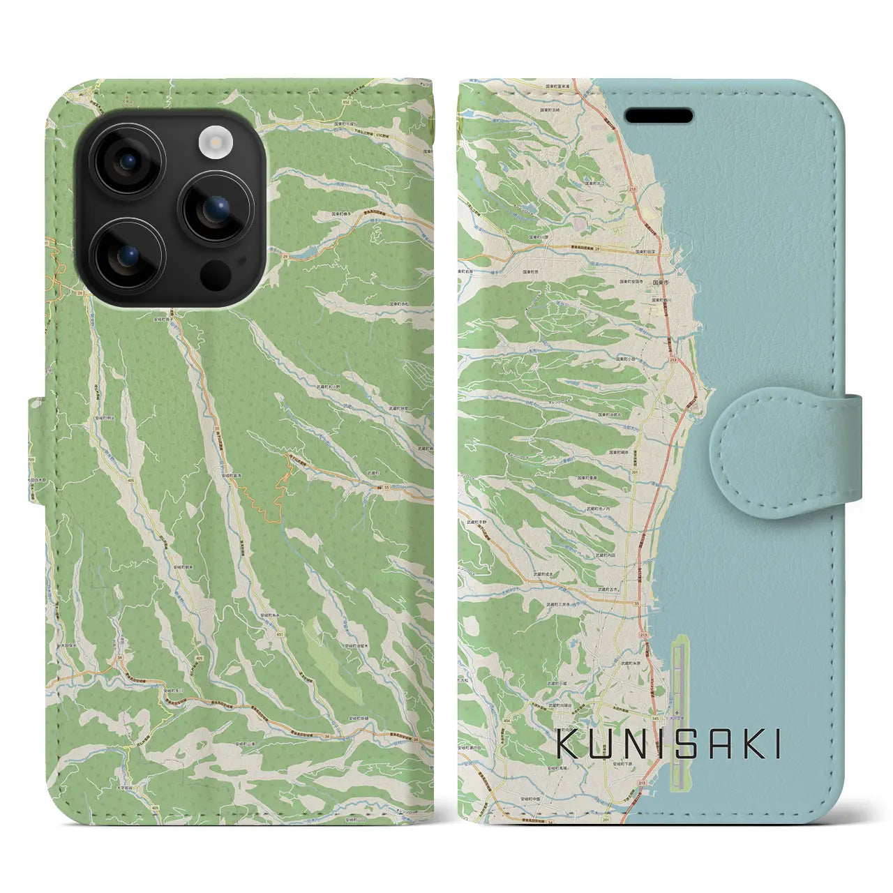 【国東(大分県)】地図柄iPhoneケース(手帳タイプ)ナチュラル・iPhone 16 用