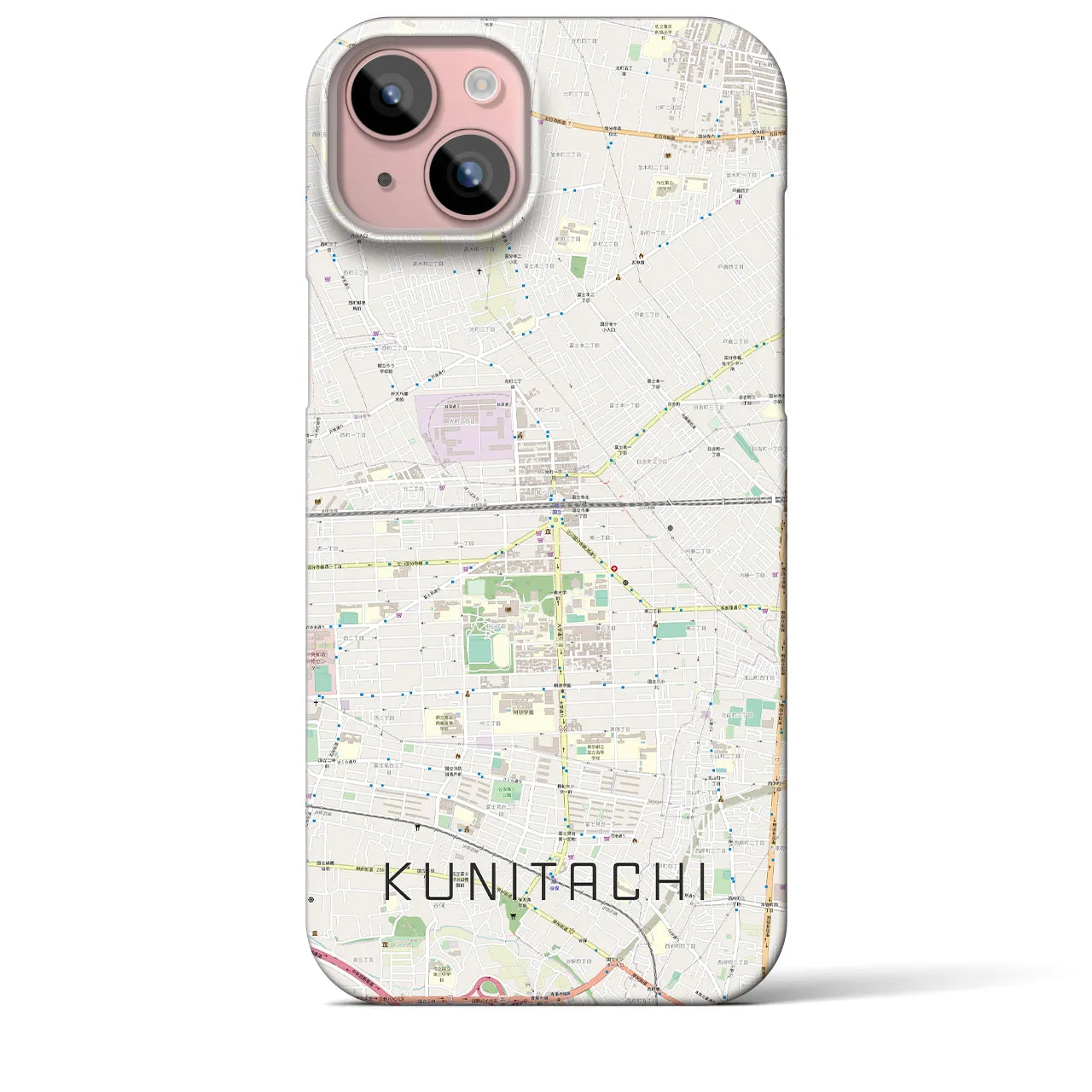 【国立2(東京都)】地図柄iPhoneケース(バックカバータイプ)