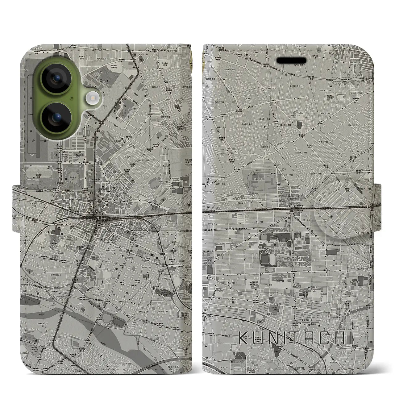 【国立2(東京都)】地図柄iPhoneケース(手帳タイプ)