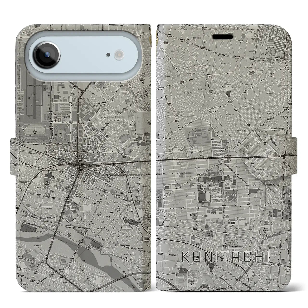 【国立2(東京都)】地図柄iPhoneケース(手帳タイプ)