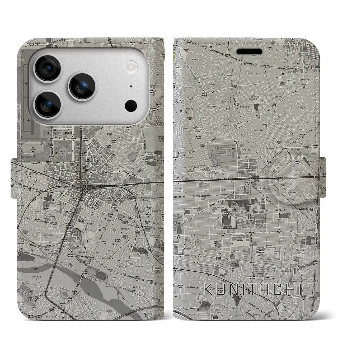 【国立2(東京都)】地図柄iPhoneケース(手帳タイプ)