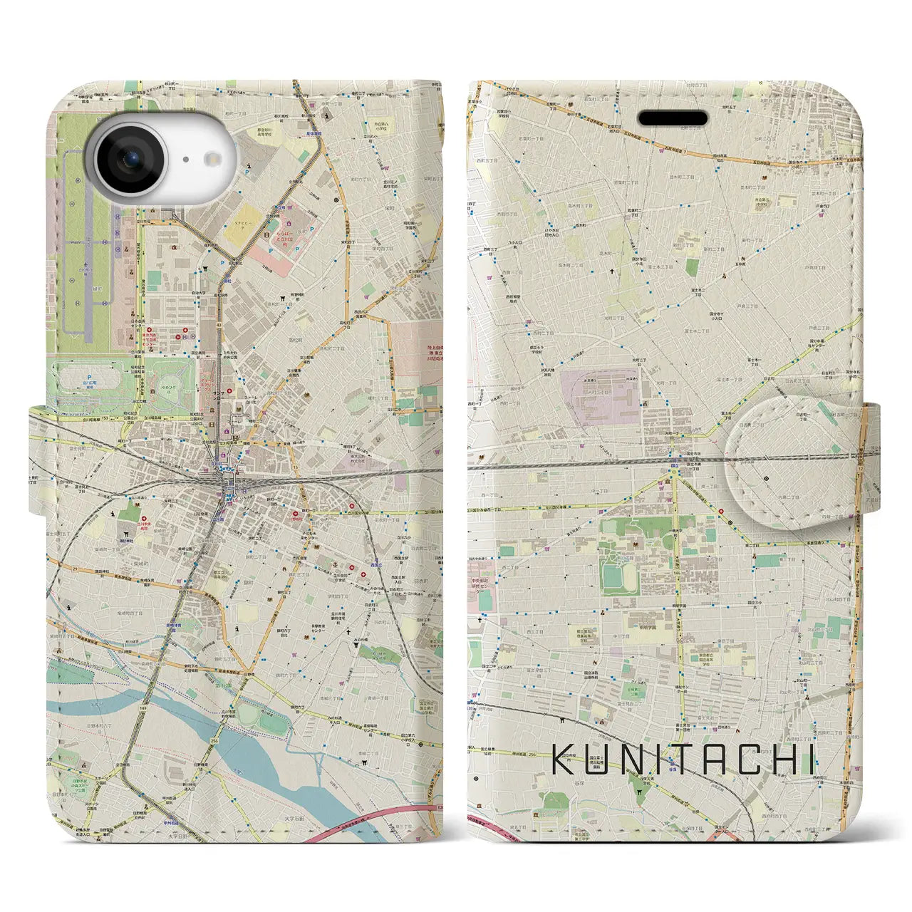 【国立2(東京都)】地図柄iPhoneケース(手帳タイプ)