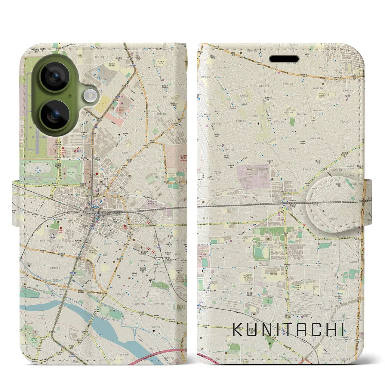 【国立2(東京都)】地図柄iPhoneケース(手帳タイプ)