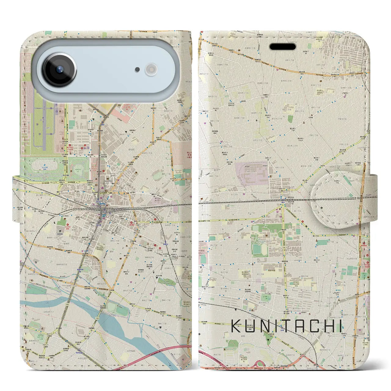 【国立2(東京都)】地図柄iPhoneケース(手帳タイプ)ナチュラル・iPhone 17 Pro Max 用