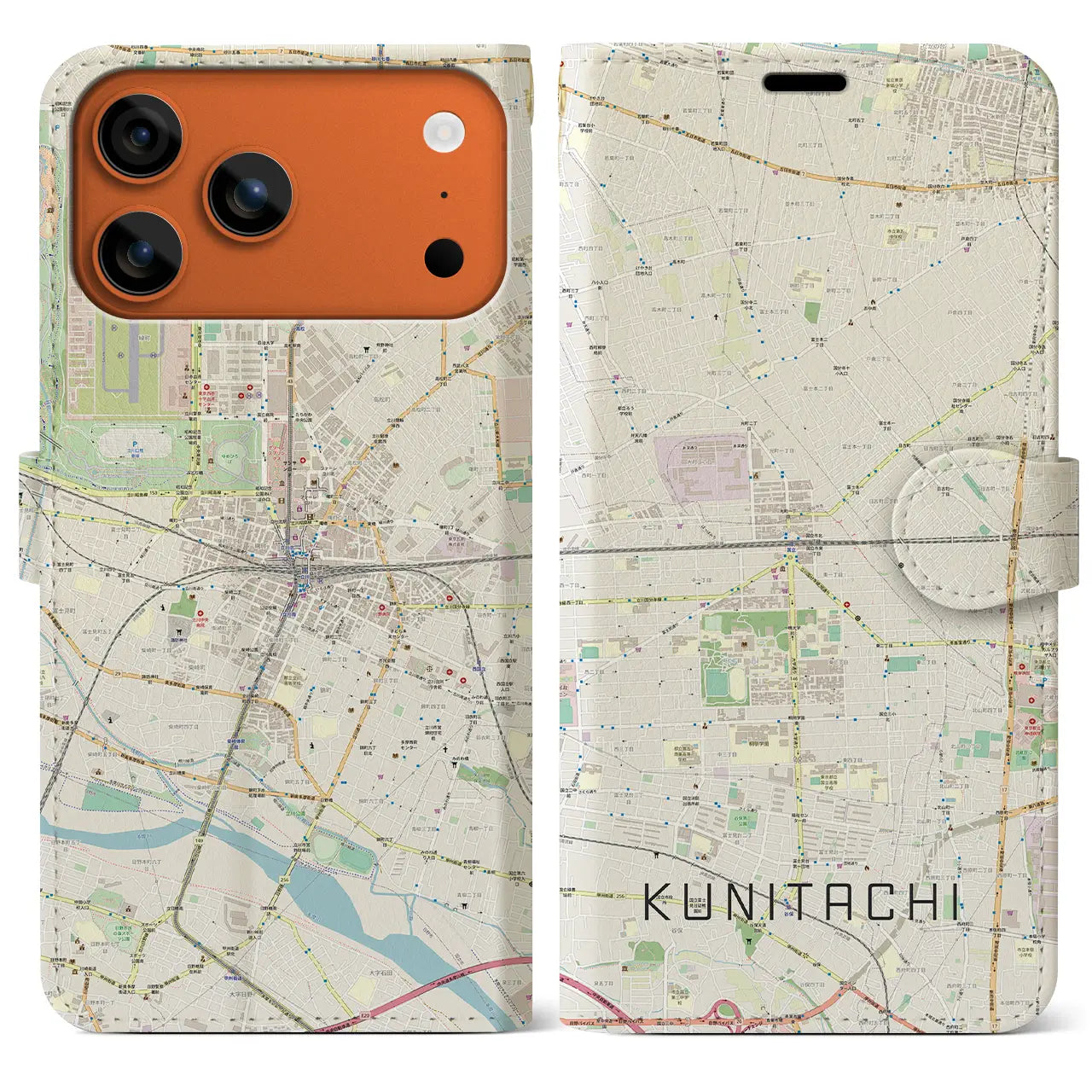 【国立2(東京都)】地図柄iPhoneケース(手帳タイプ)