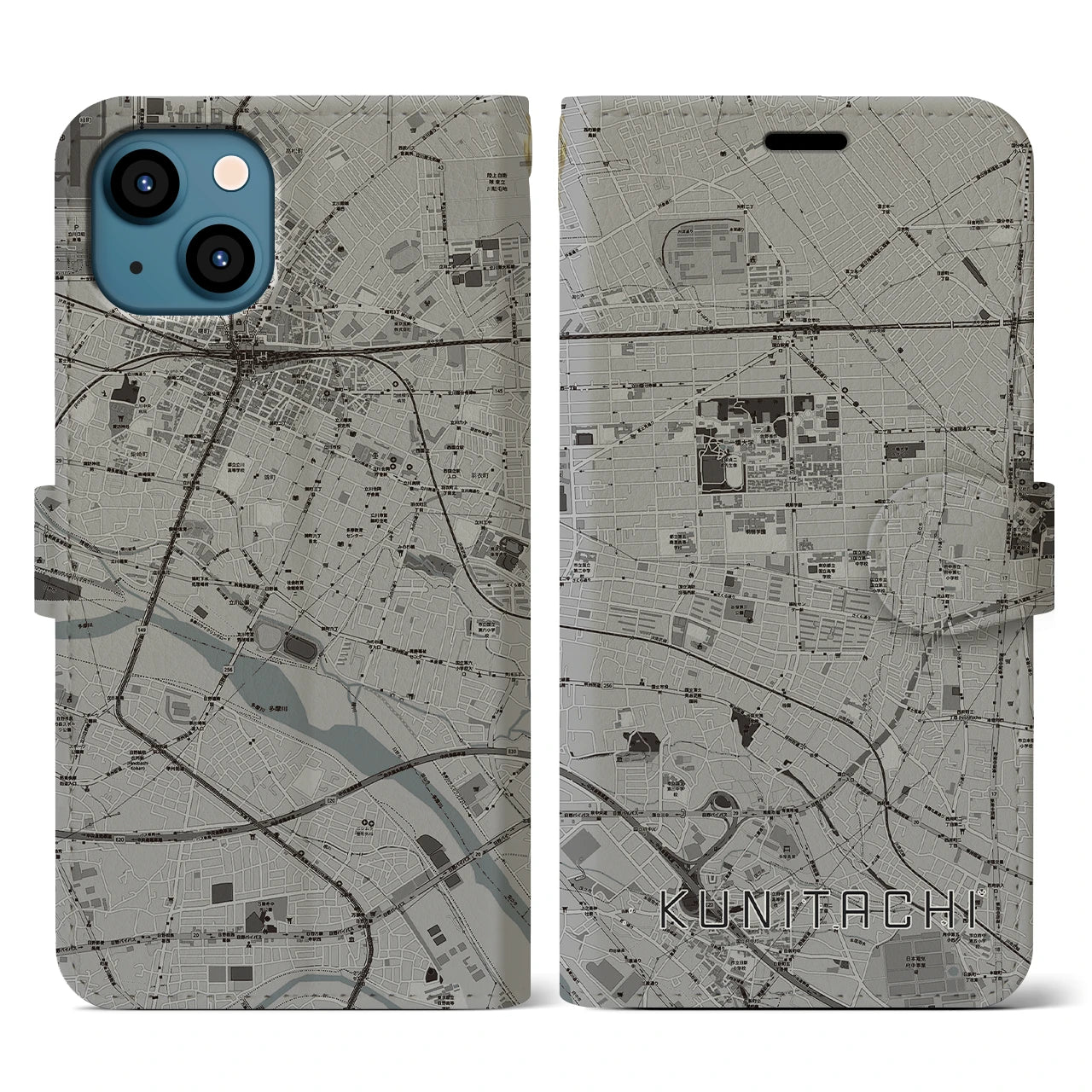 【国立(東京都)】地図柄iPhoneケース(手帳タイプ)