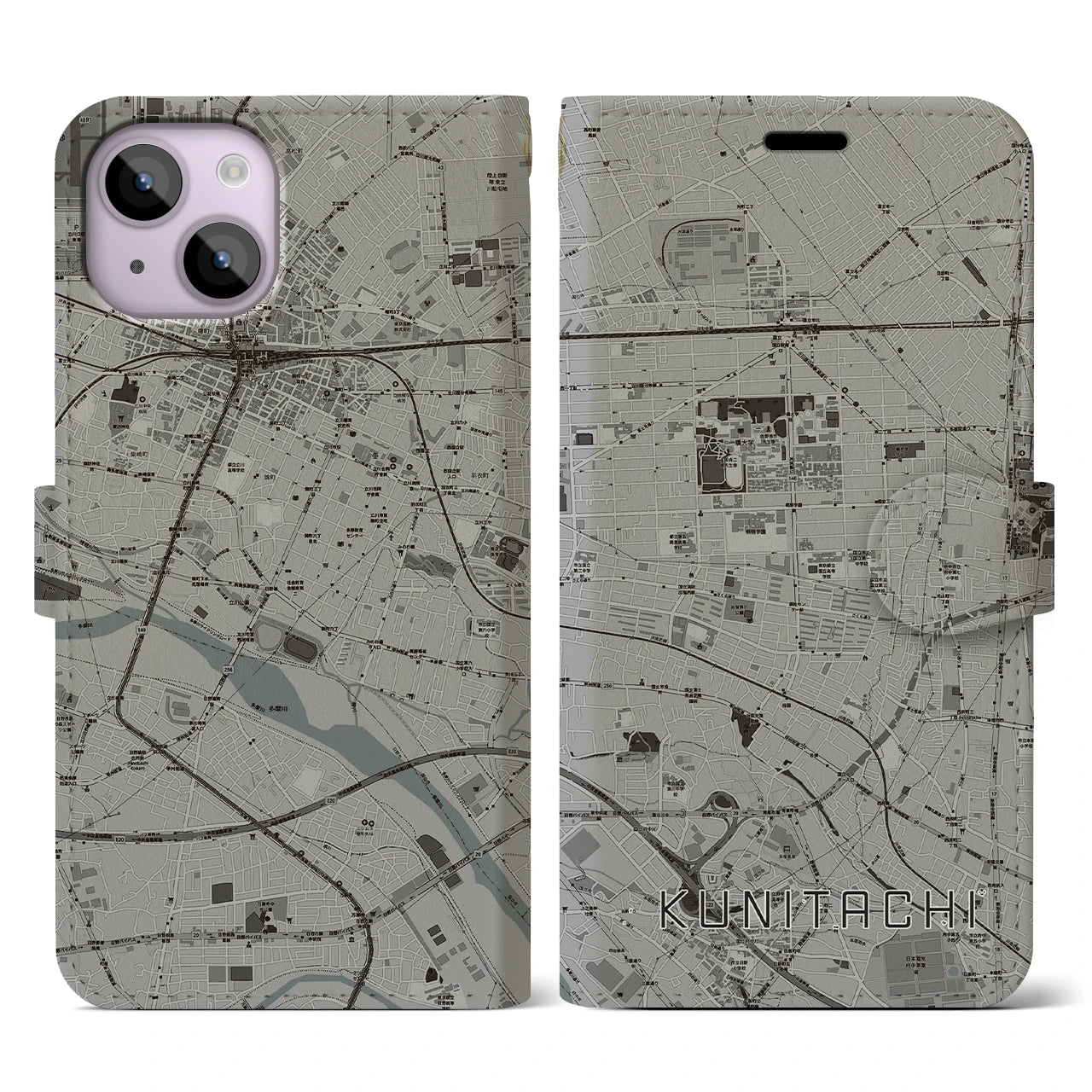 【国立(東京都)】地図柄iPhoneケース(手帳タイプ)