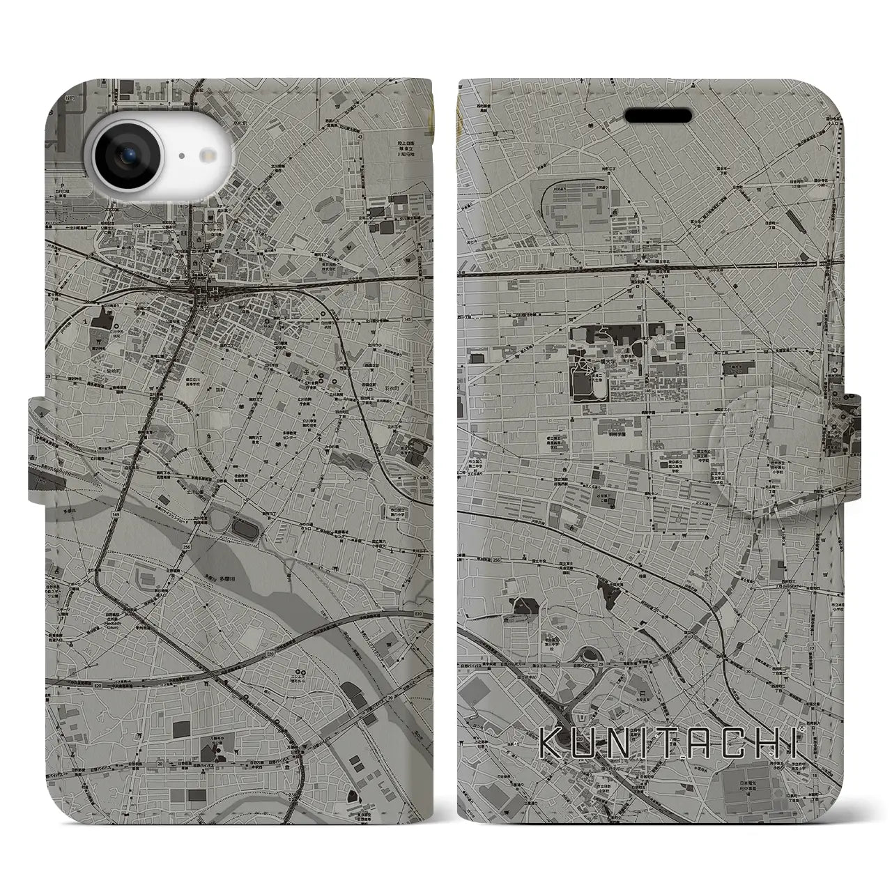 【国立(東京都)】地図柄iPhoneケース(手帳タイプ)