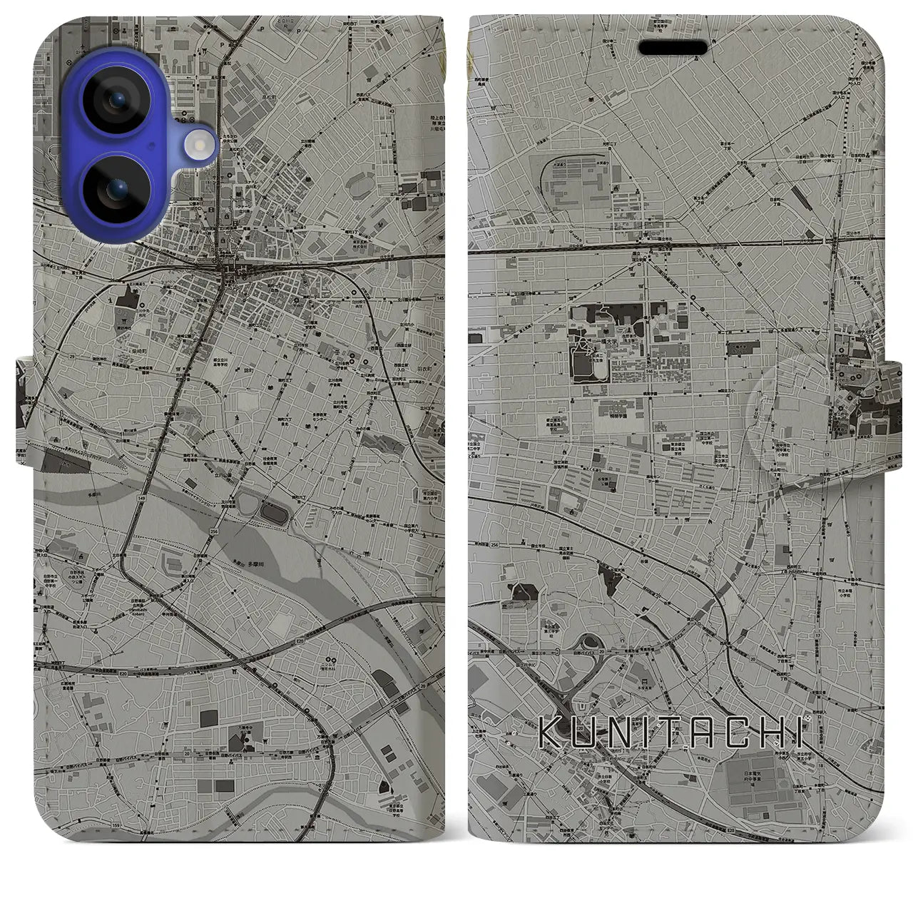 【国立(東京都)】地図柄iPhoneケース(手帳タイプ)