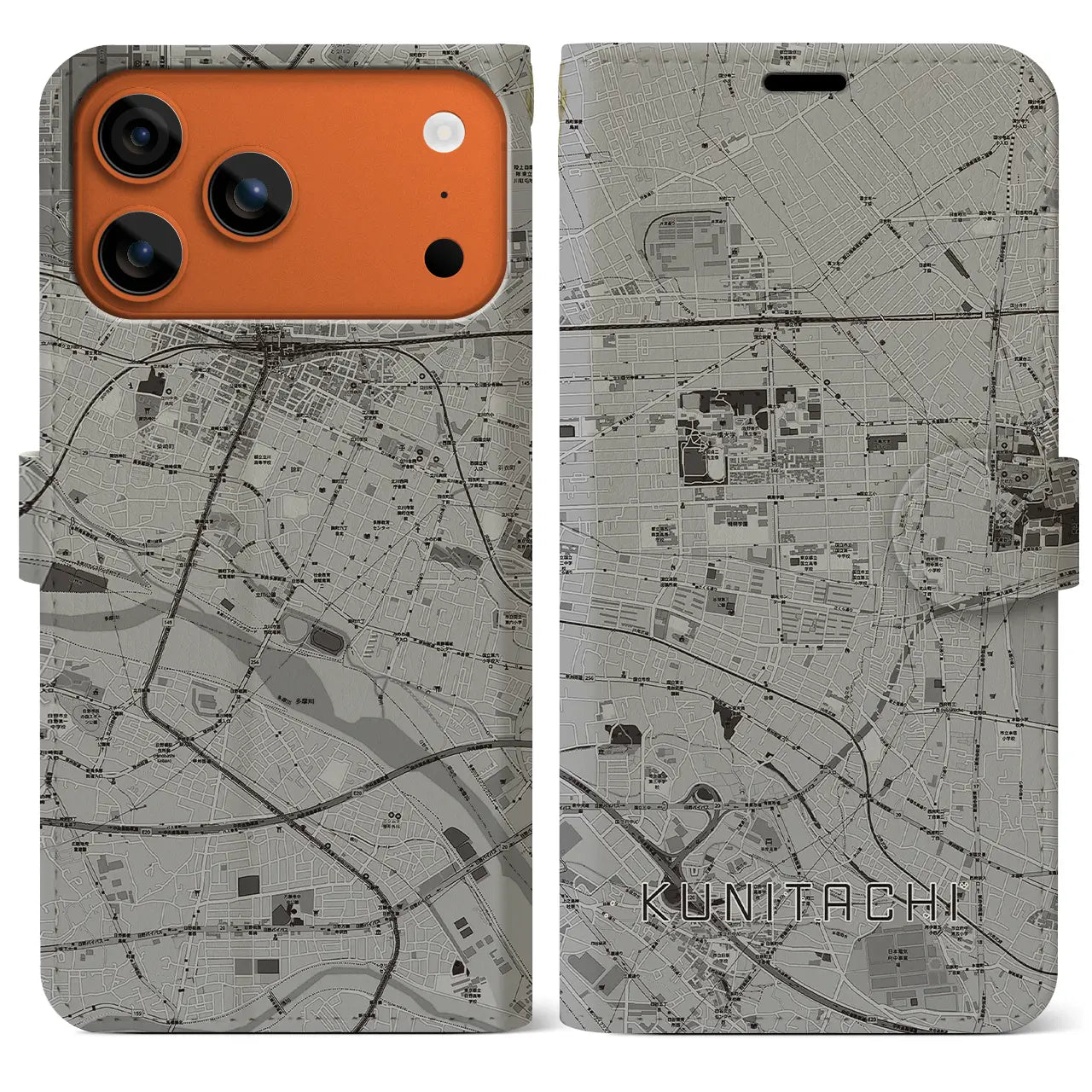 【国立(東京都)】地図柄iPhoneケース(手帳タイプ)