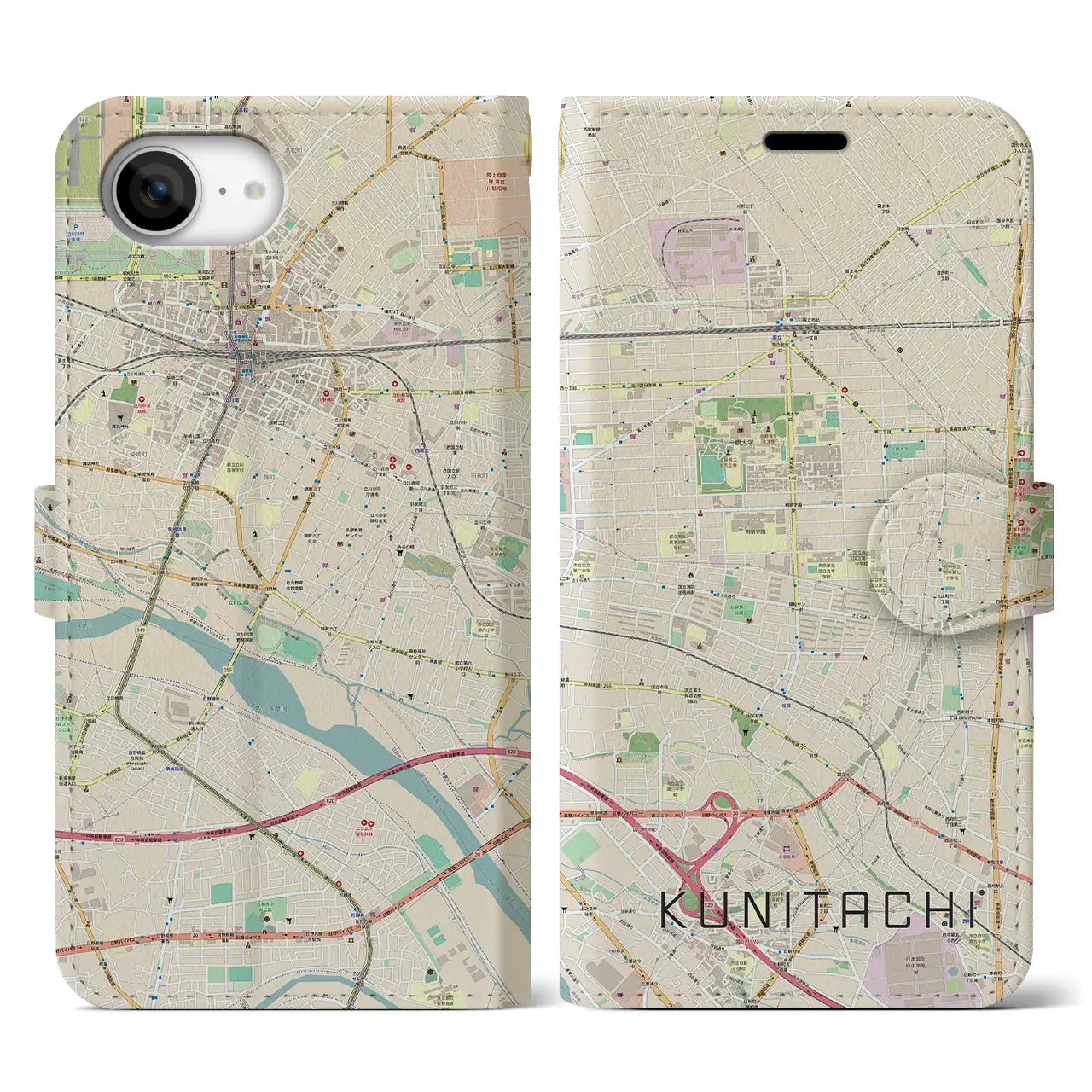 【国立(東京都)】地図柄iPhoneケース(手帳タイプ)