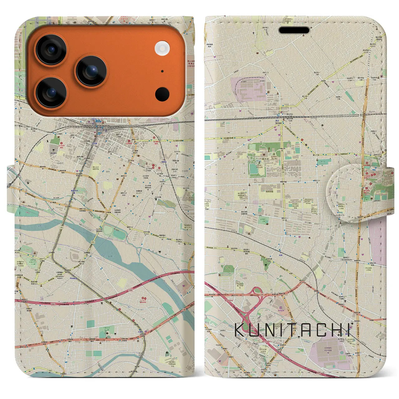【国立(東京都)】地図柄iPhoneケース(手帳タイプ)