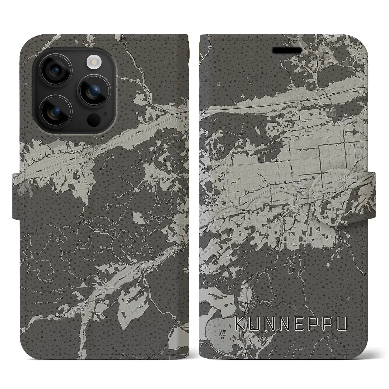 【訓子府(北海道)】地図柄iPhoneケース(手帳タイプ)モノトーン・iPhone 16 用