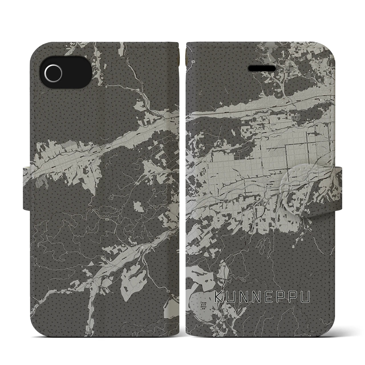 【訓子府(北海道)】地図柄iPhoneケース(手帳タイプ)モノトーン・iPhone SE(第3 / 第2世代) / 8 / 7 / 6s / 6 用