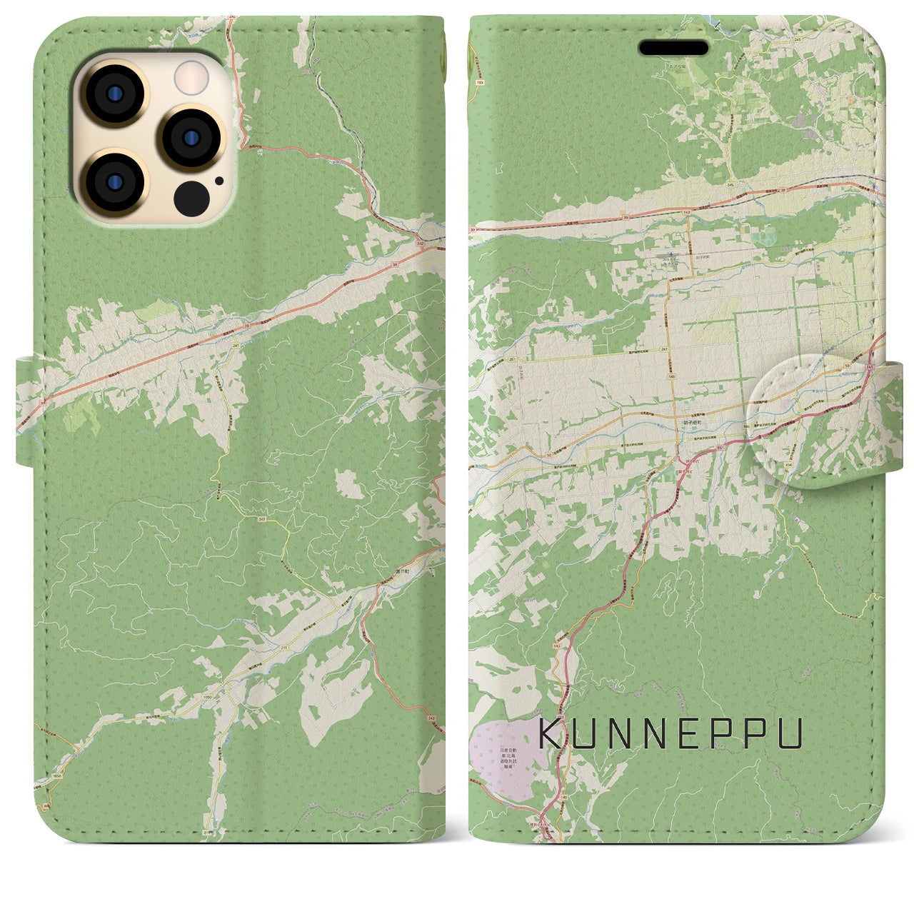 【訓子府(北海道)】地図柄iPhoneケース(手帳タイプ)