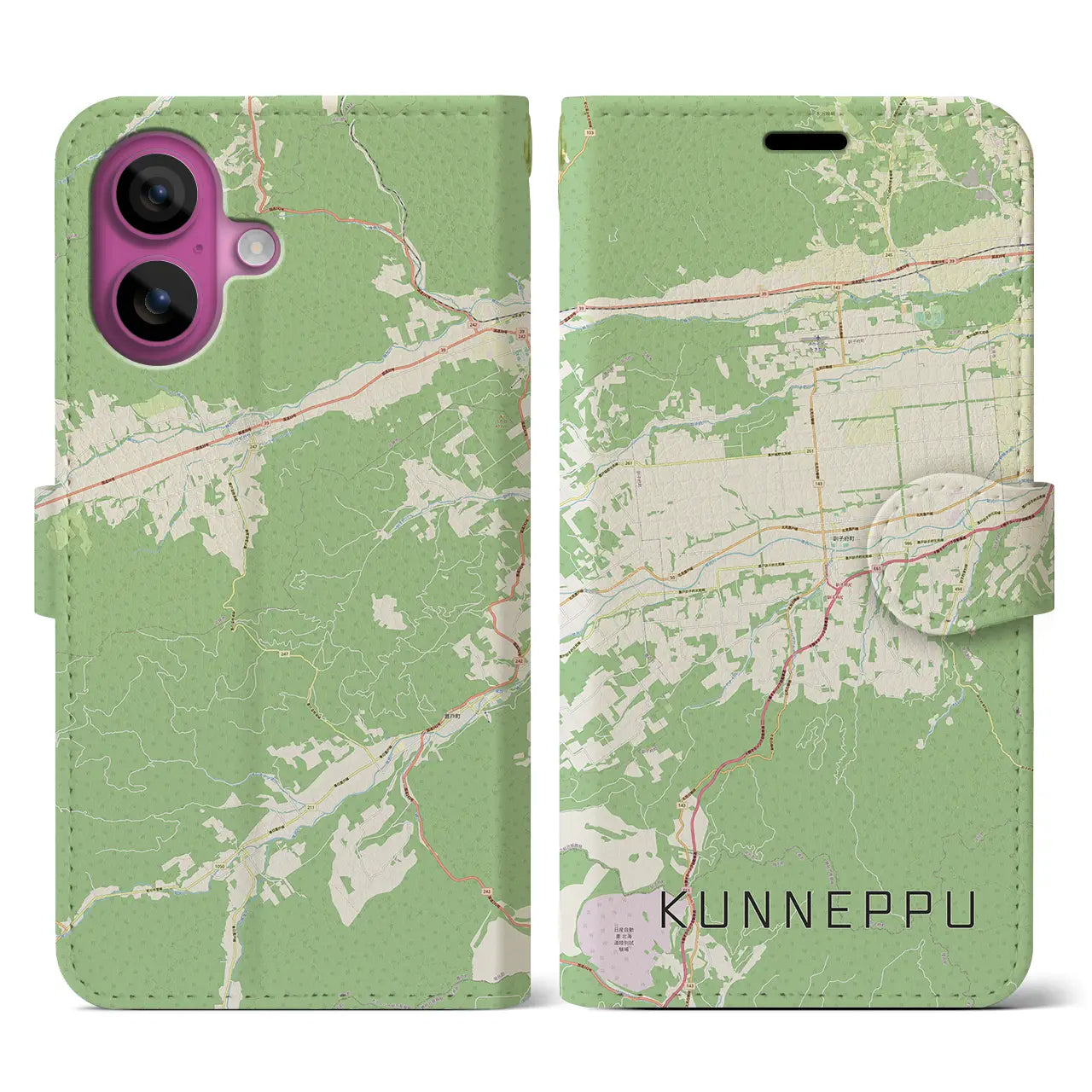 【訓子府(北海道)】地図柄iPhoneケース(手帳タイプ)ナチュラル・iPhone 16 Pro 用