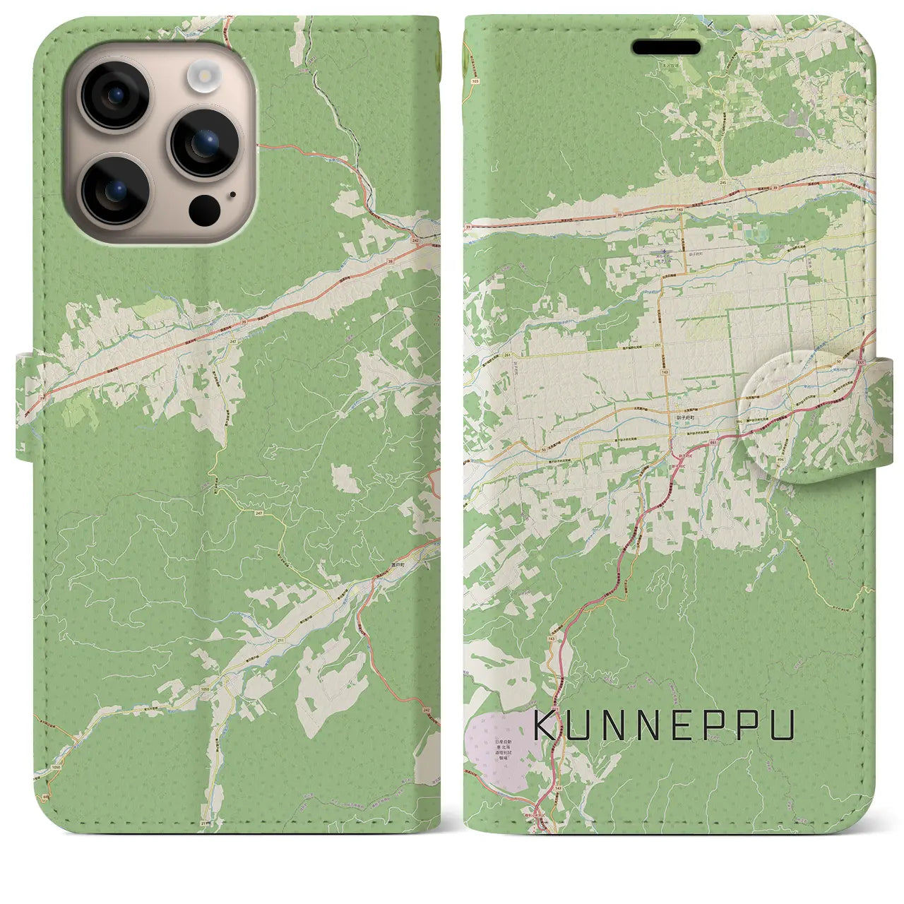 【訓子府(北海道)】地図柄iPhoneケース(手帳タイプ)ナチュラル・iPhone 16 Plus 用