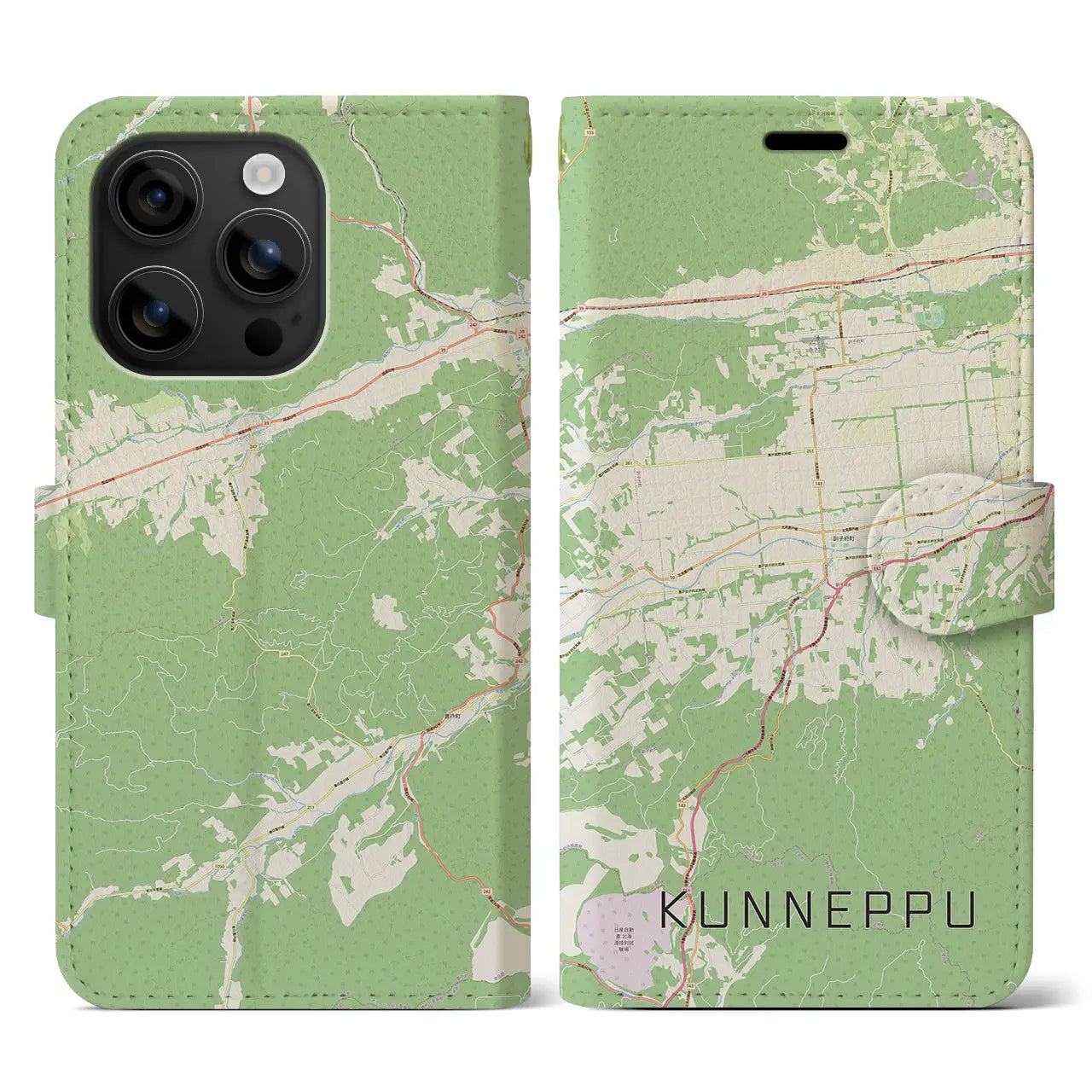【訓子府(北海道)】地図柄iPhoneケース(手帳タイプ)ナチュラル・iPhone 16 用