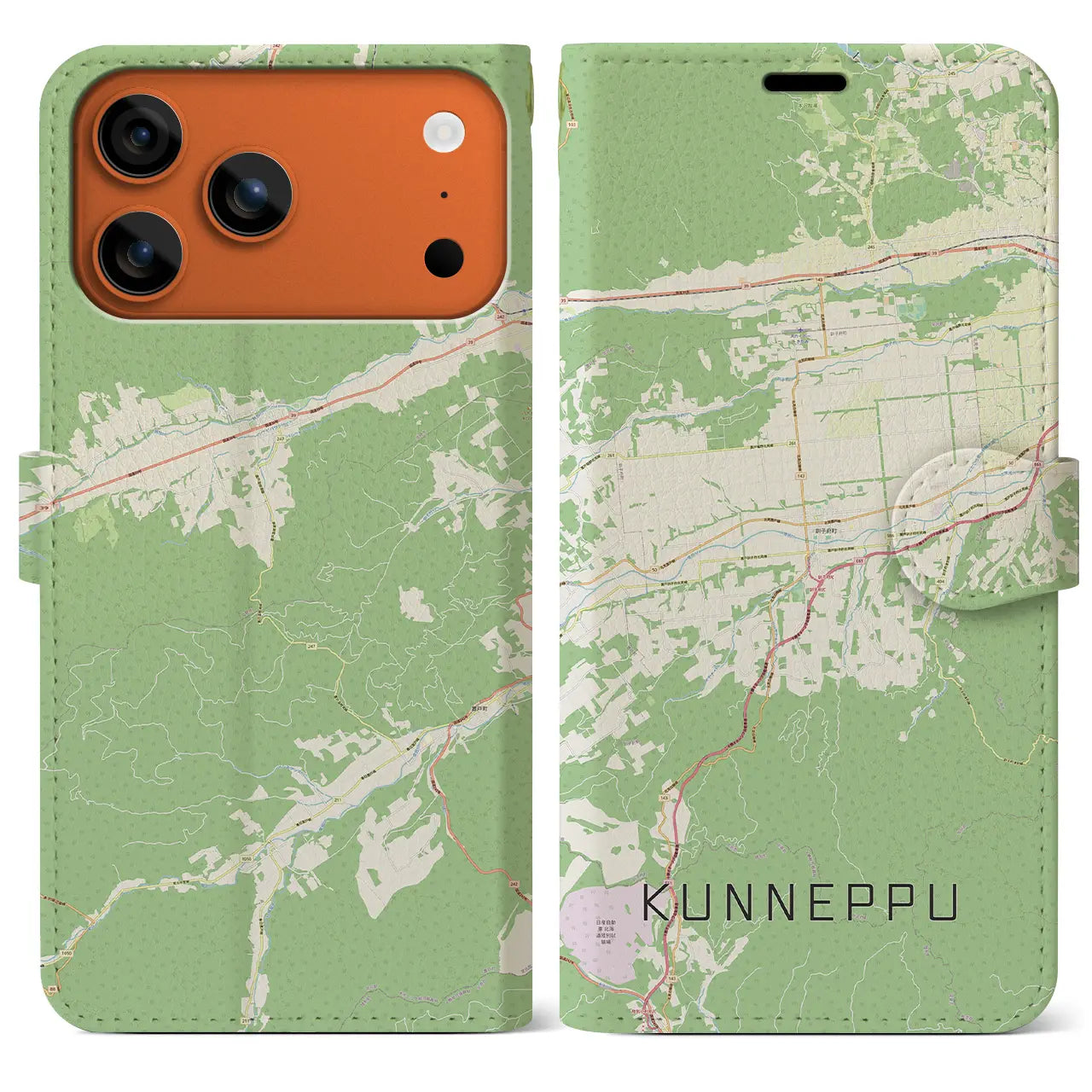 【訓子府(北海道)】地図柄iPhoneケース(手帳タイプ)