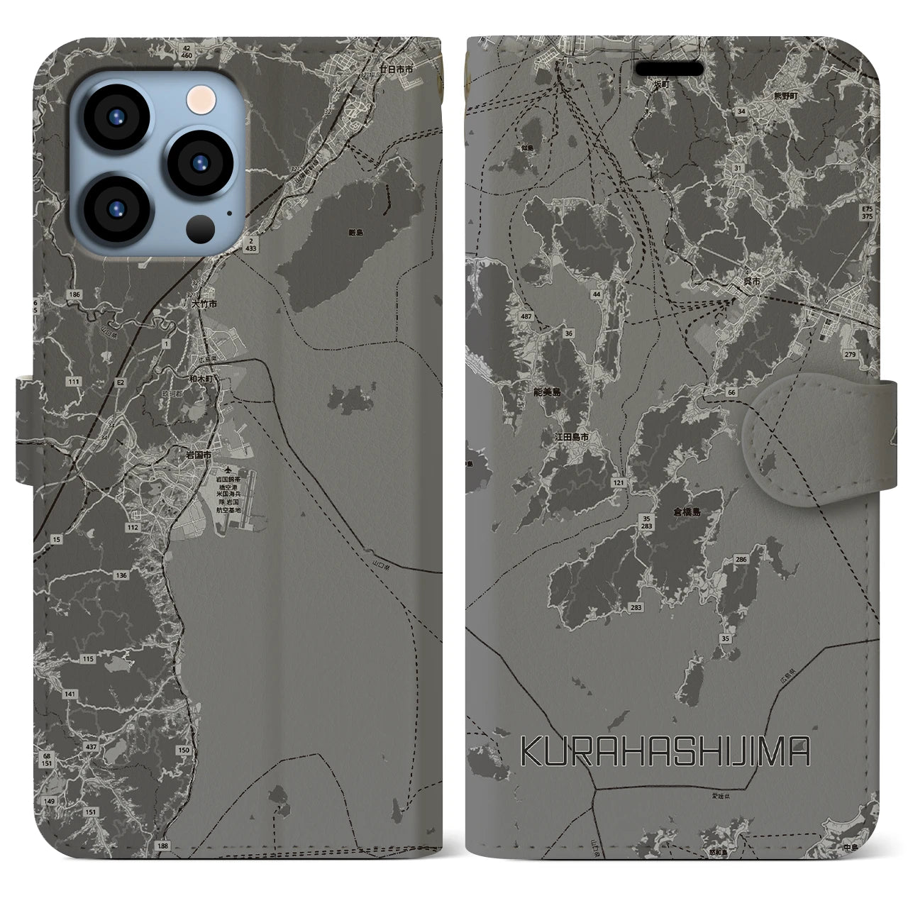 【倉橋島(広島県)】地図柄iPhoneケース(手帳タイプ)