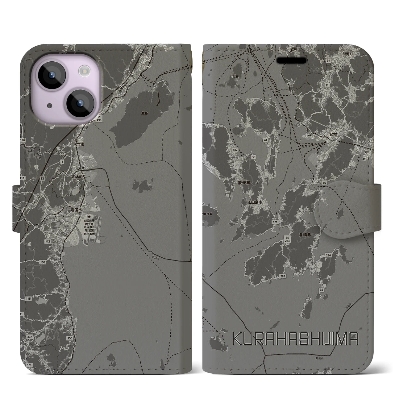 【倉橋島(広島県)】地図柄iPhoneケース(手帳タイプ)
