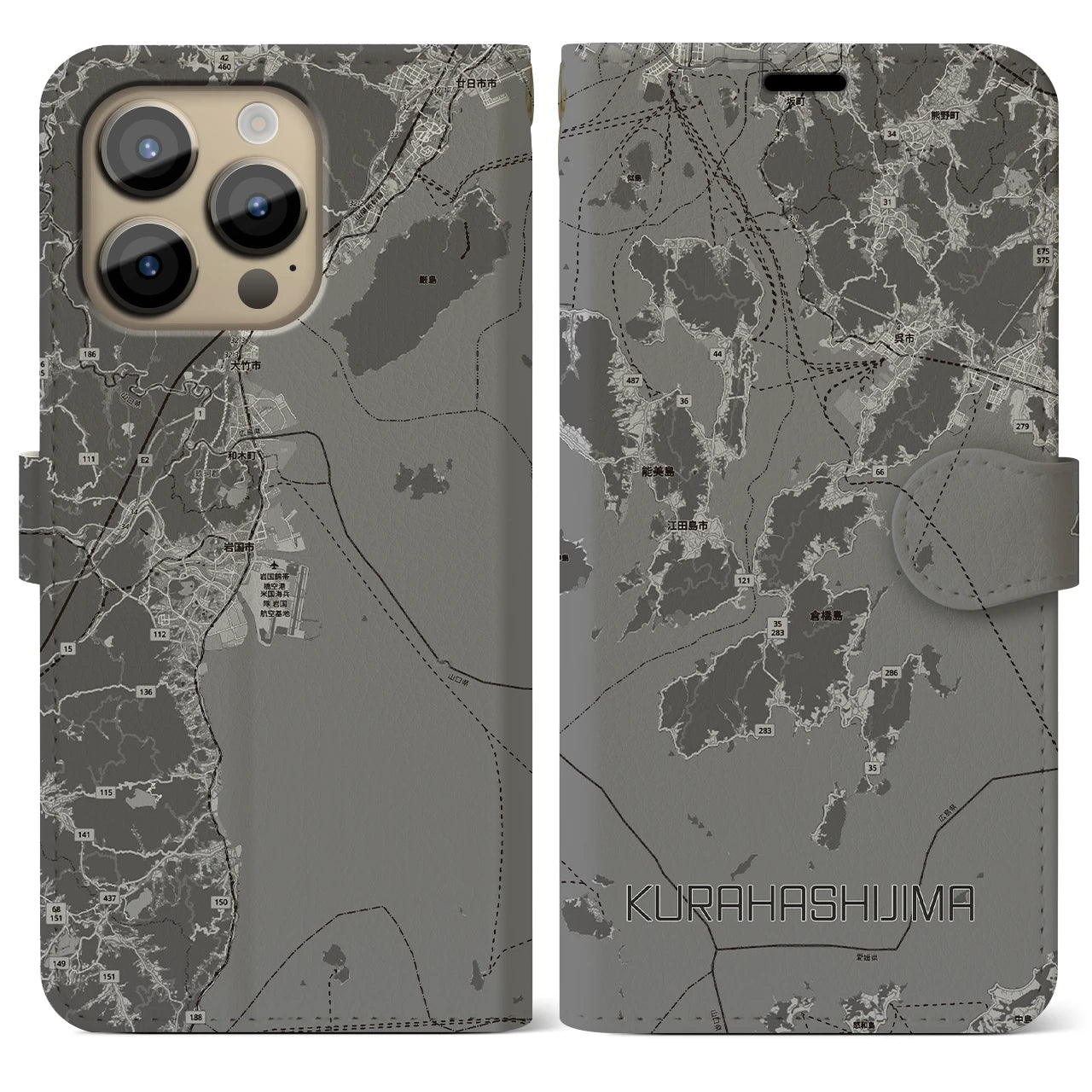 【倉橋島(広島県)】地図柄iPhoneケース(手帳タイプ)