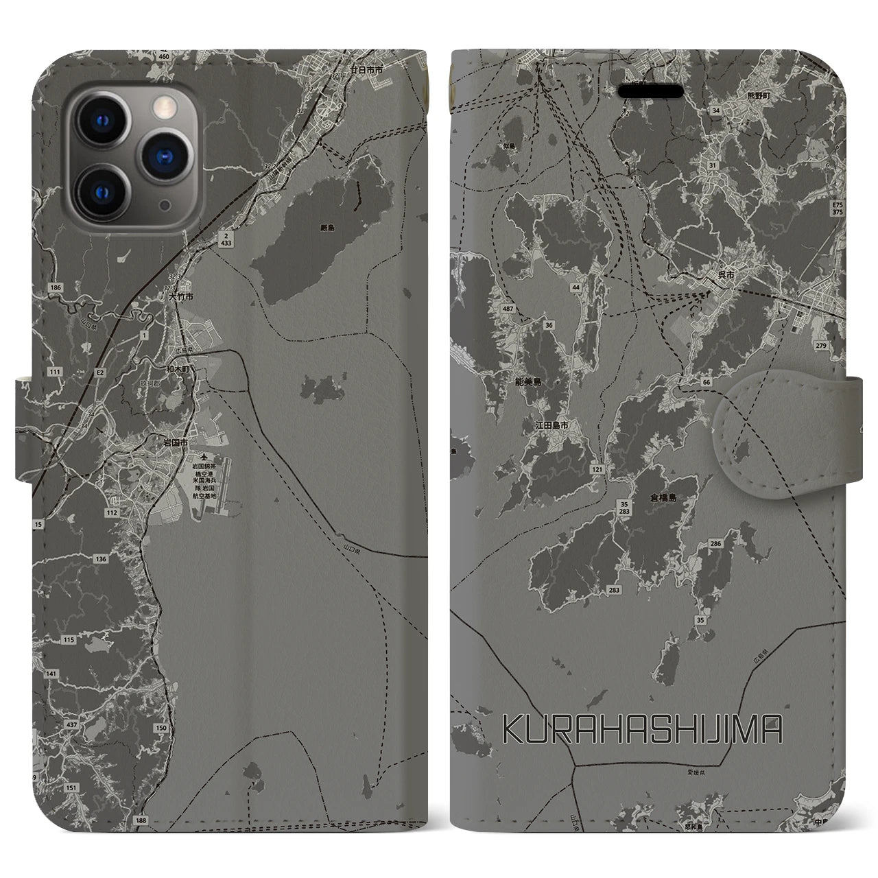 【倉橋島(広島県)】地図柄iPhoneケース(手帳タイプ)