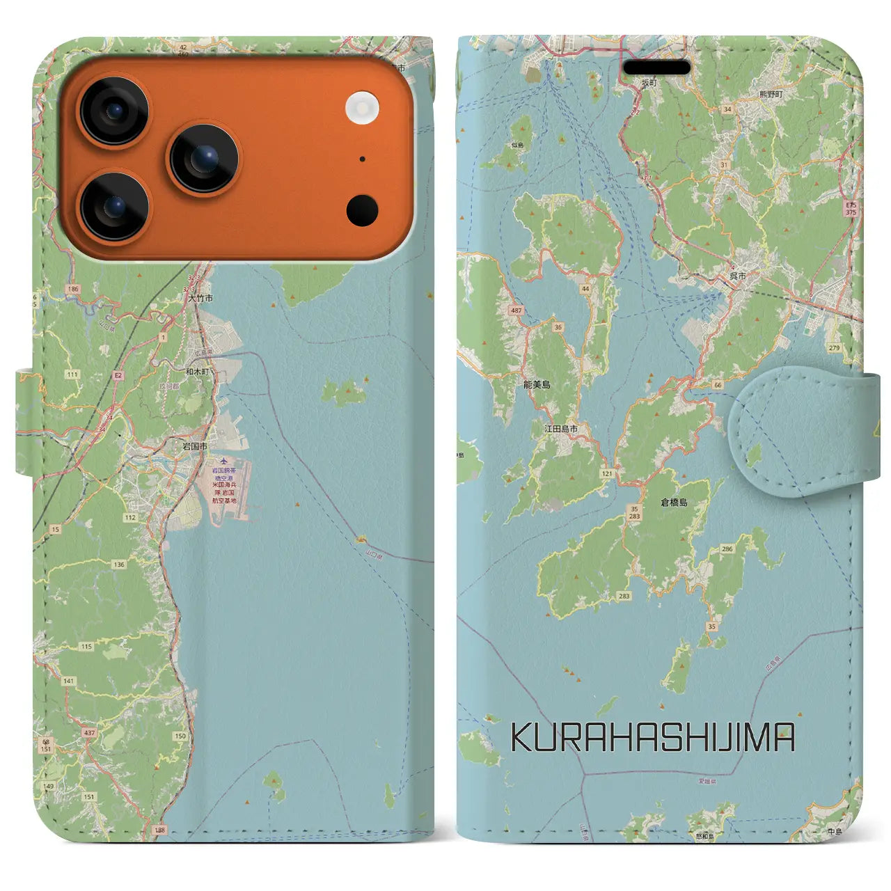 【倉橋島(広島県)】地図柄iPhoneケース(手帳タイプ)