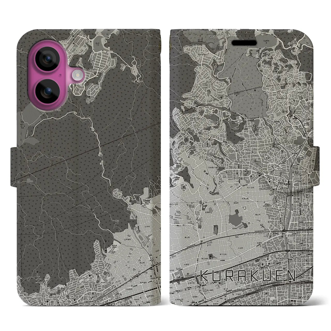 【苦楽園(兵庫県)】地図柄iPhoneケース(手帳タイプ)