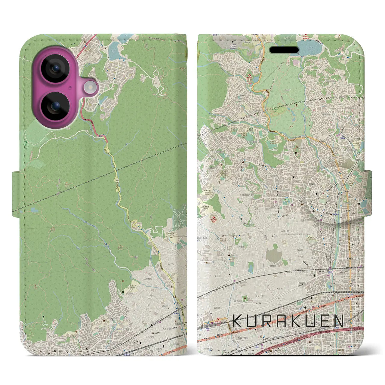 【苦楽園(兵庫県)】地図柄iPhoneケース(手帳タイプ)ナチュラル・iPhone 16 Pro 用