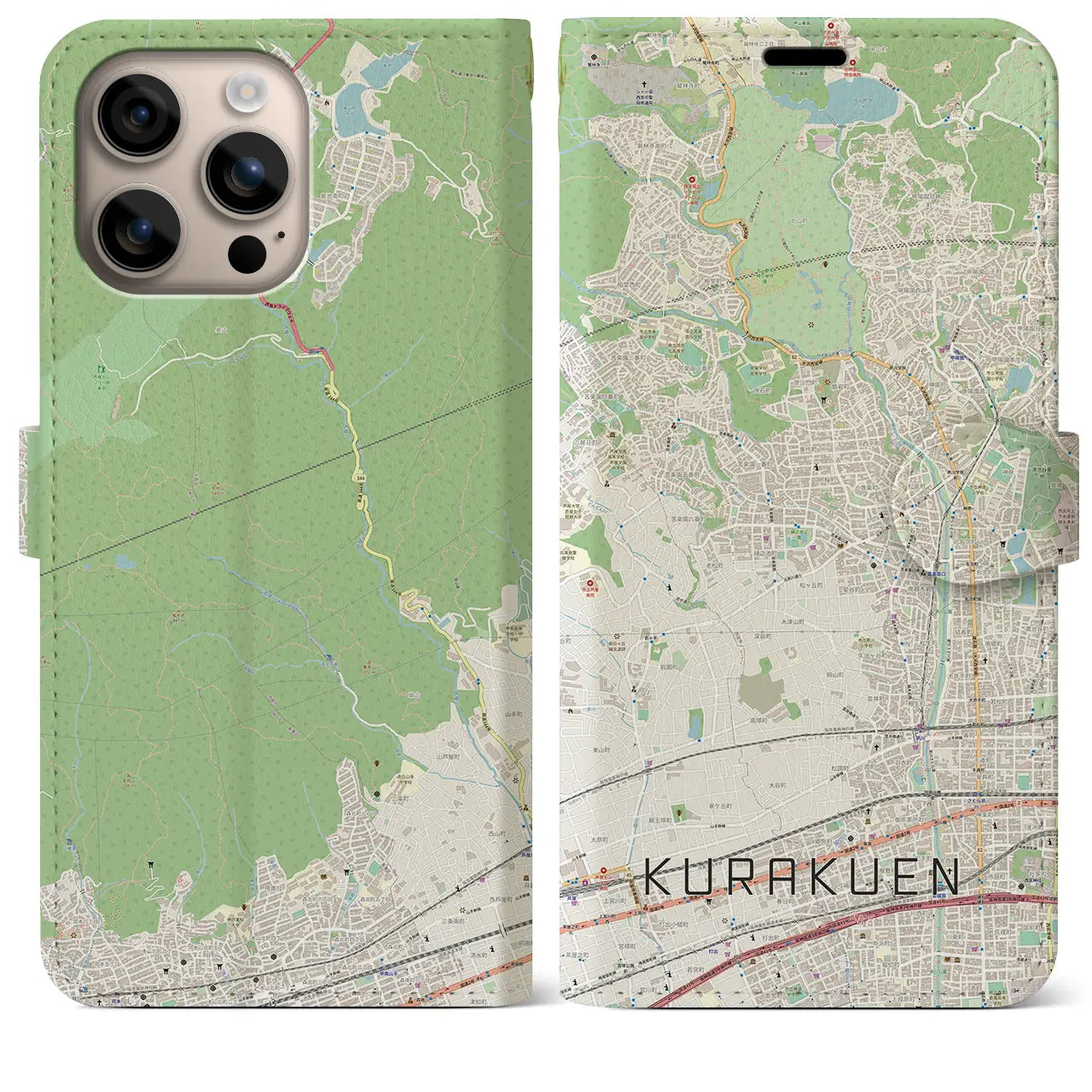 【苦楽園(兵庫県)】地図柄iPhoneケース(手帳タイプ)ナチュラル・iPhone 16 Plus 用