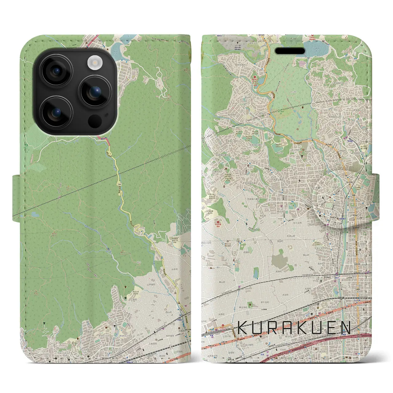 【苦楽園(兵庫県)】地図柄iPhoneケース(手帳タイプ)ナチュラル・iPhone 16 用