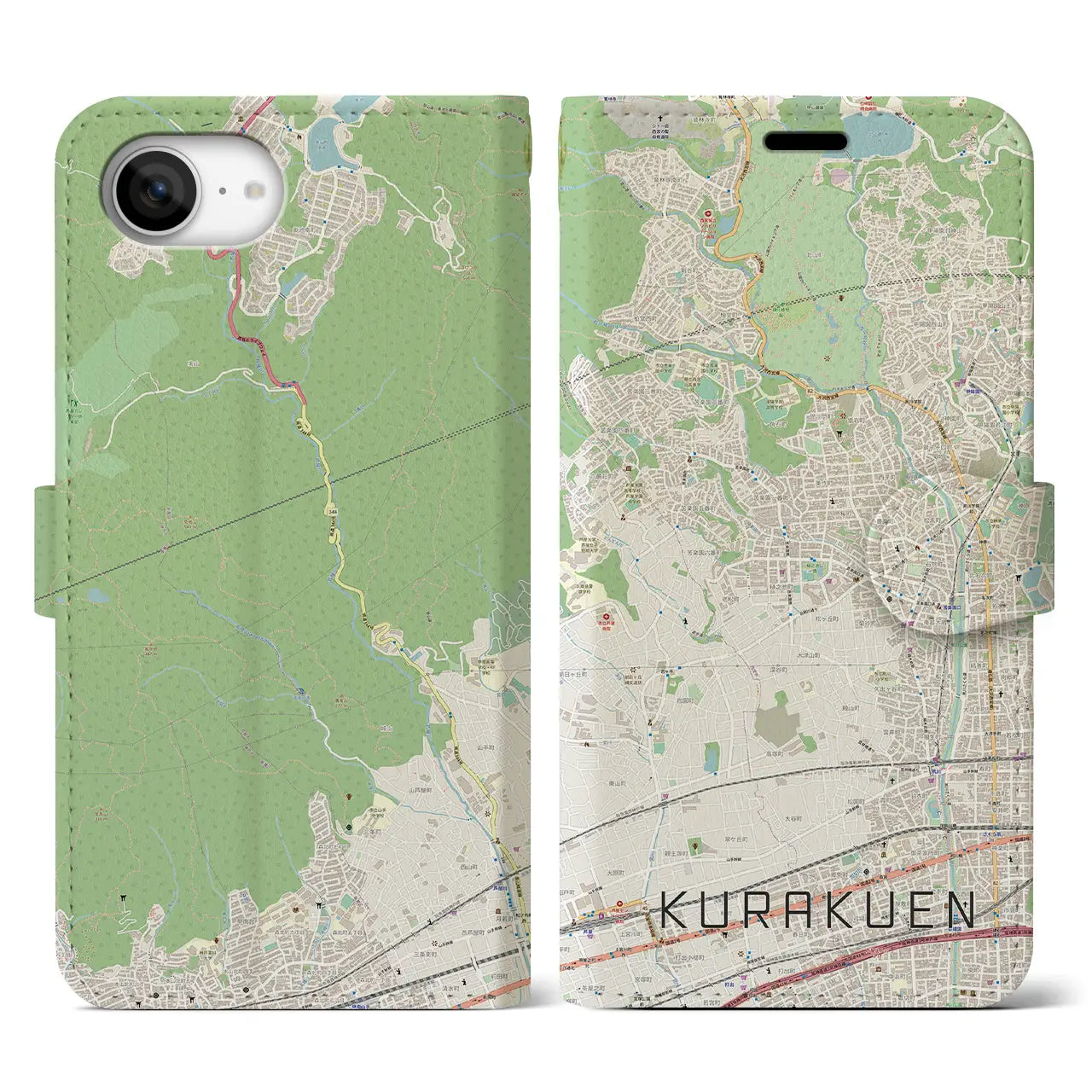 【苦楽園(兵庫県)】地図柄iPhoneケース(手帳タイプ)