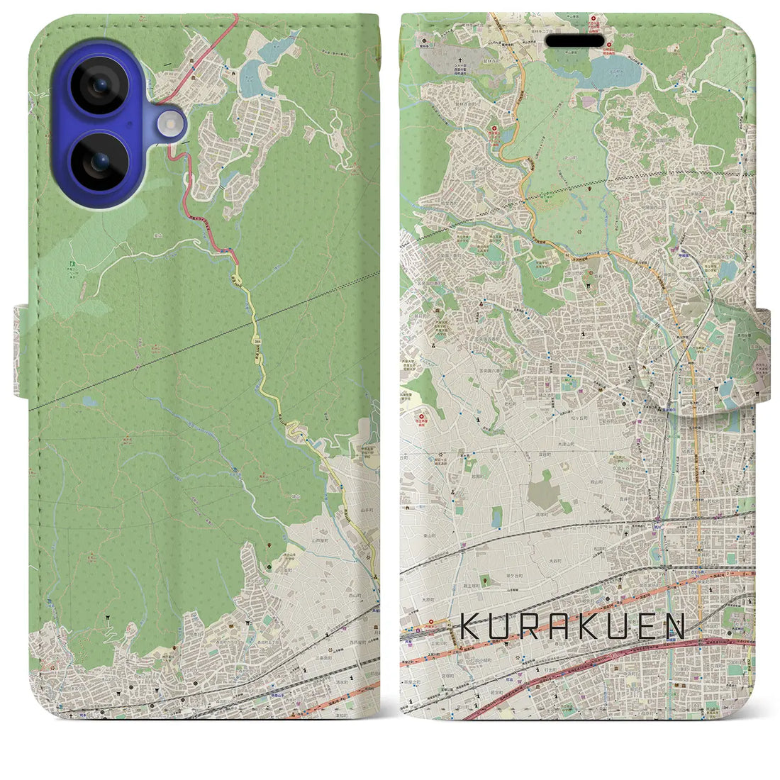 【苦楽園(兵庫県)】地図柄iPhoneケース(手帳タイプ)ナチュラル・iPhone 16 Pro Max 用