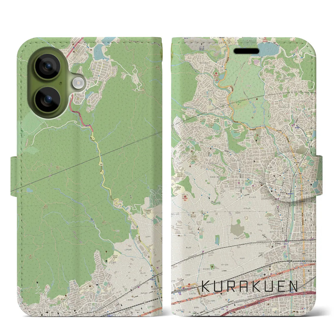 【苦楽園(兵庫県)】地図柄iPhoneケース(手帳タイプ)ナチュラル・iPhone 17 Pro Max 用