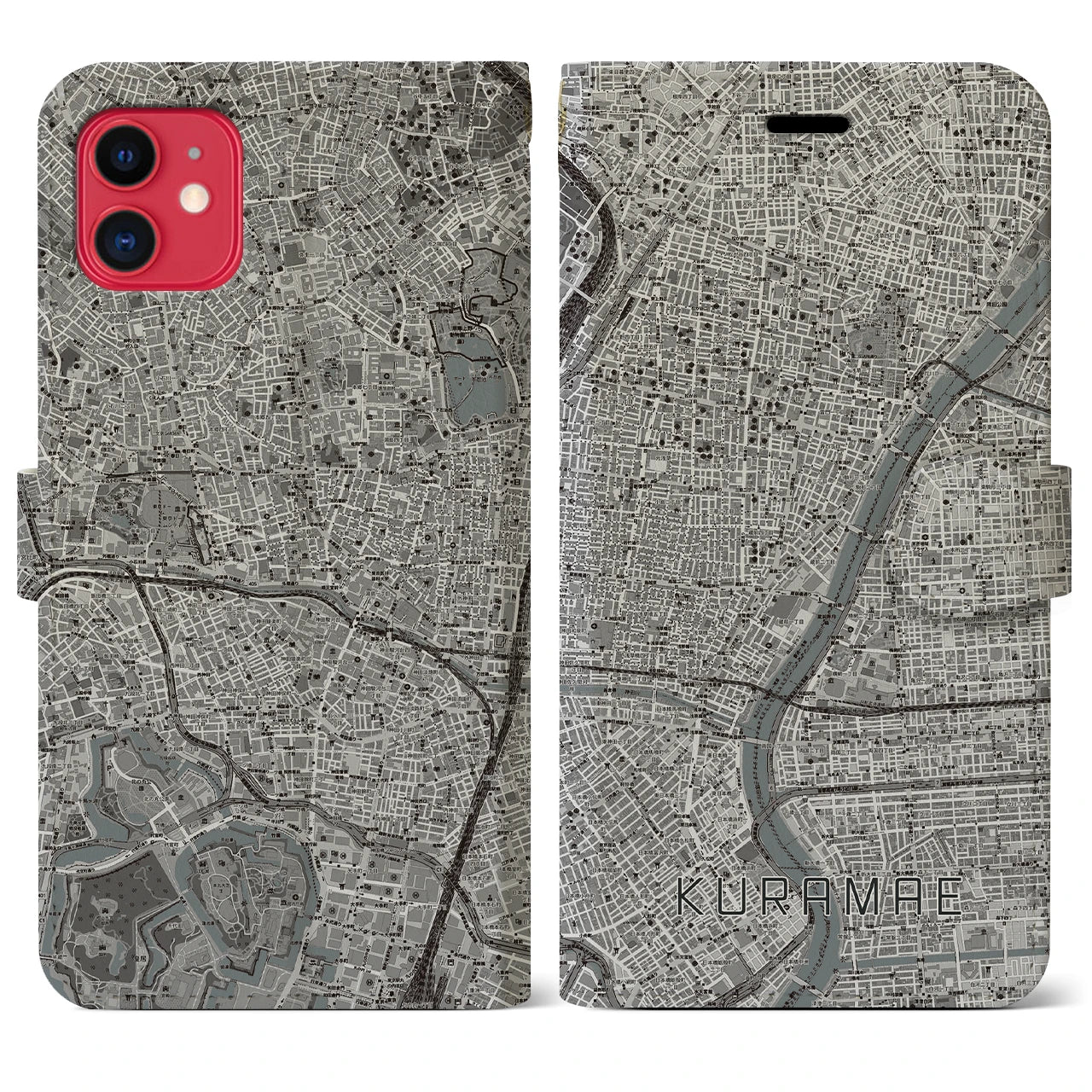 【蔵前(東京都)】地図柄iPhoneケース(手帳タイプ)モノトーン・iPhone 11 用