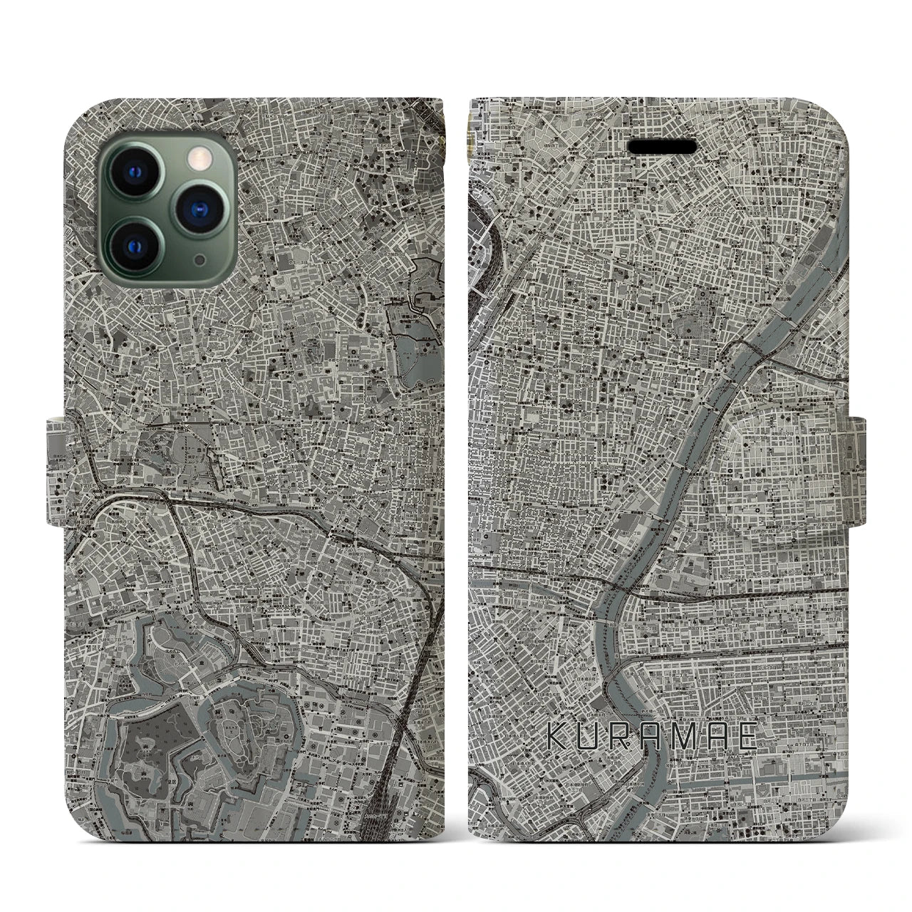【蔵前(東京都)】地図柄iPhoneケース(手帳タイプ)モノトーン・iPhone 11 Pro 用