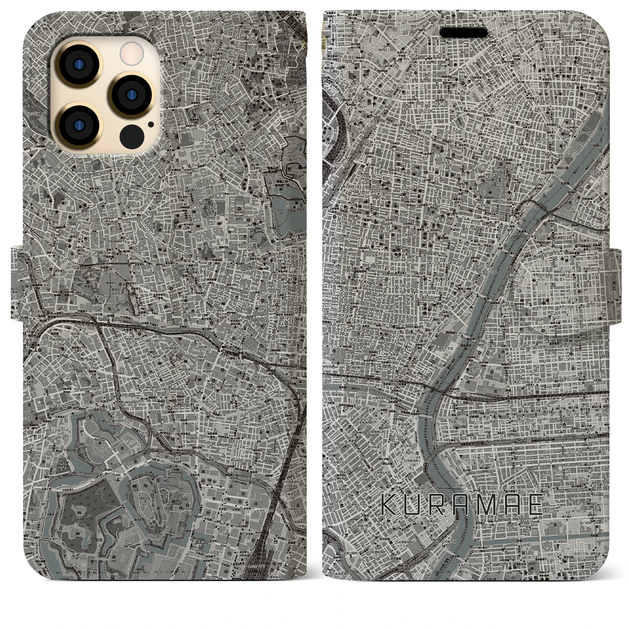 【蔵前(東京都)】地図柄iPhoneケース(手帳タイプ)モノトーン・iPhone 12 Pro Max 用