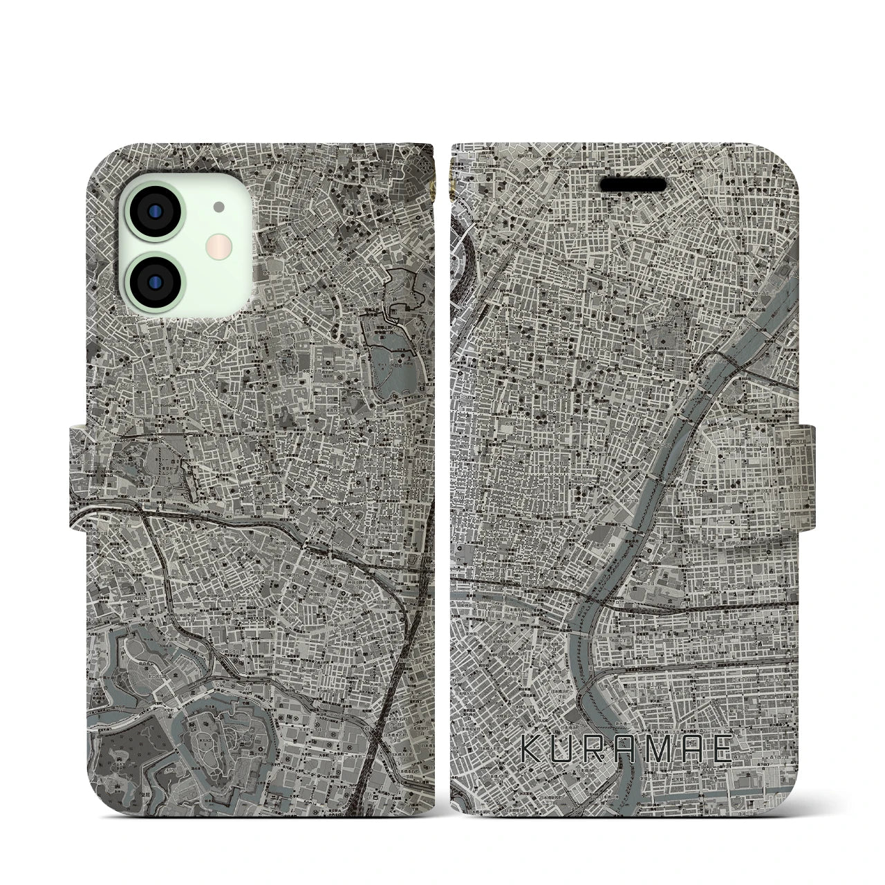 【蔵前(東京都)】地図柄iPhoneケース(手帳タイプ)モノトーン・iPhone 12 mini 用