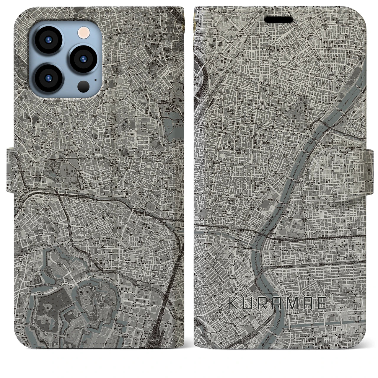 【蔵前(東京都)】地図柄iPhoneケース(手帳タイプ)モノトーン・iPhone 13 Pro Max 用