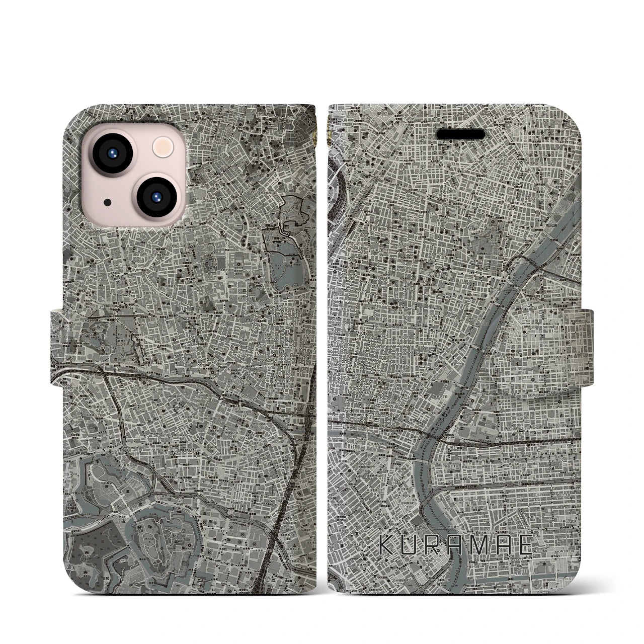 【蔵前(東京都)】地図柄iPhoneケース(手帳タイプ)モノトーン・iPhone 13 mini 用