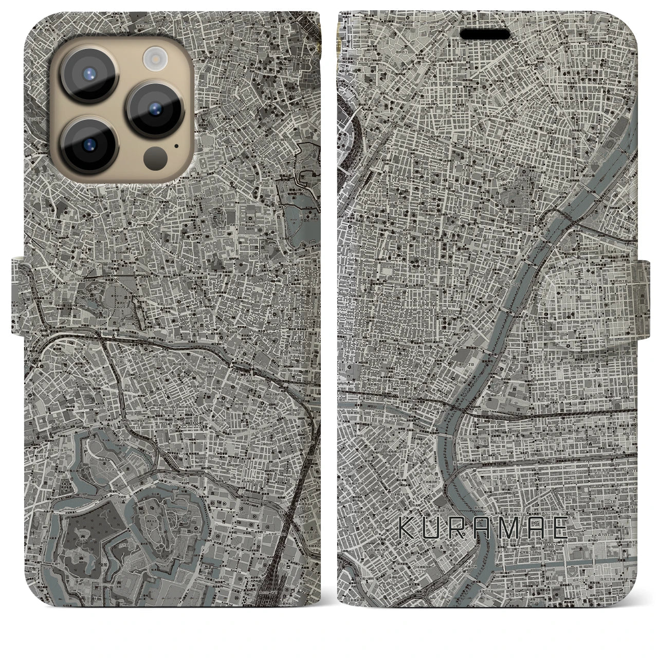 【蔵前(東京都)】地図柄iPhoneケース(手帳タイプ)モノトーン・iPhone 14 Pro Max 用