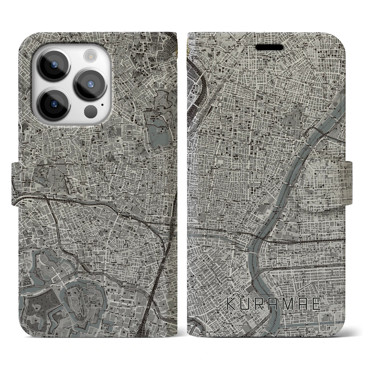 【蔵前(東京都)】地図柄iPhoneケース(手帳タイプ)モノトーン・iPhone 14 Pro 用