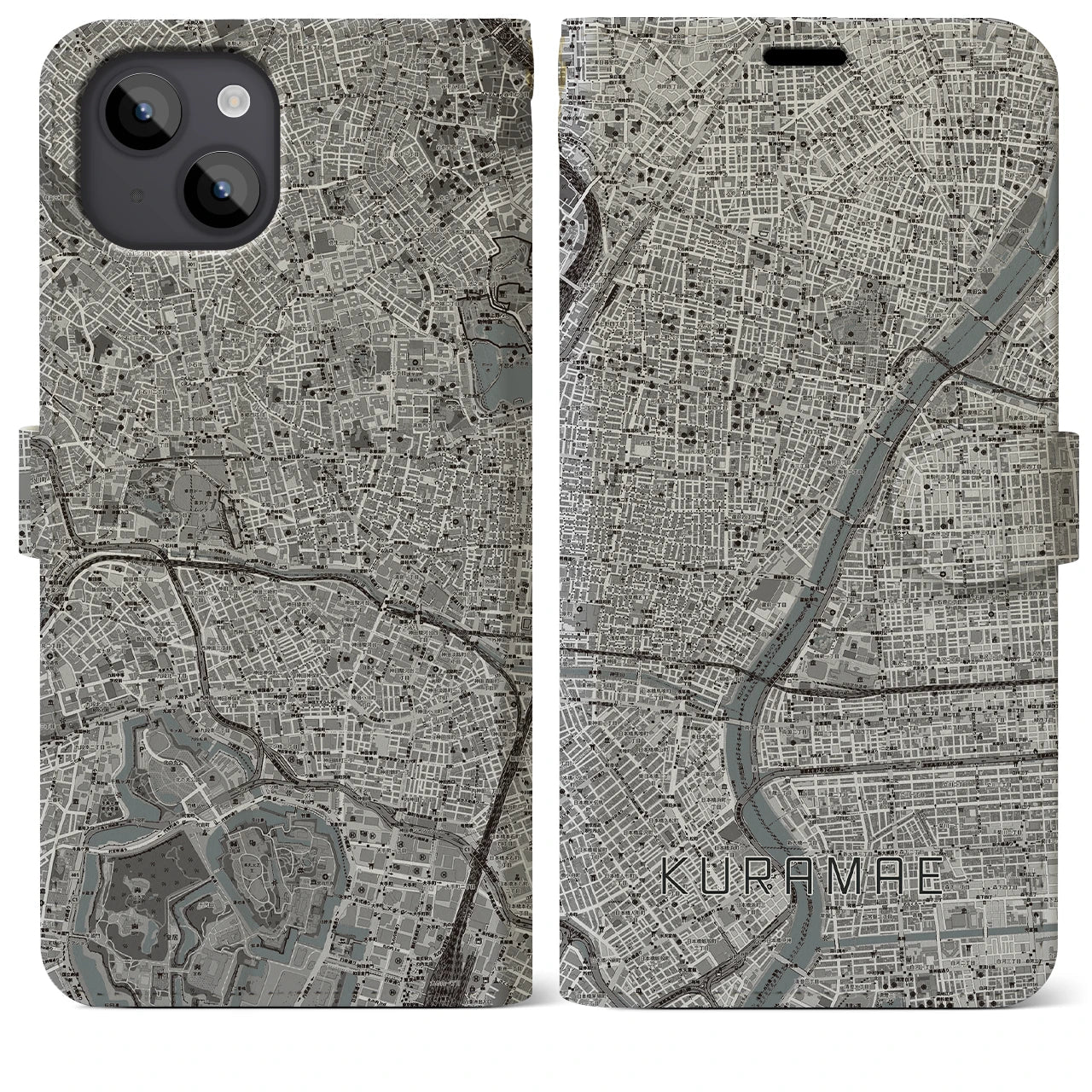 【蔵前(東京都)】地図柄iPhoneケース(手帳タイプ)モノトーン・iPhone 14 Plus 用