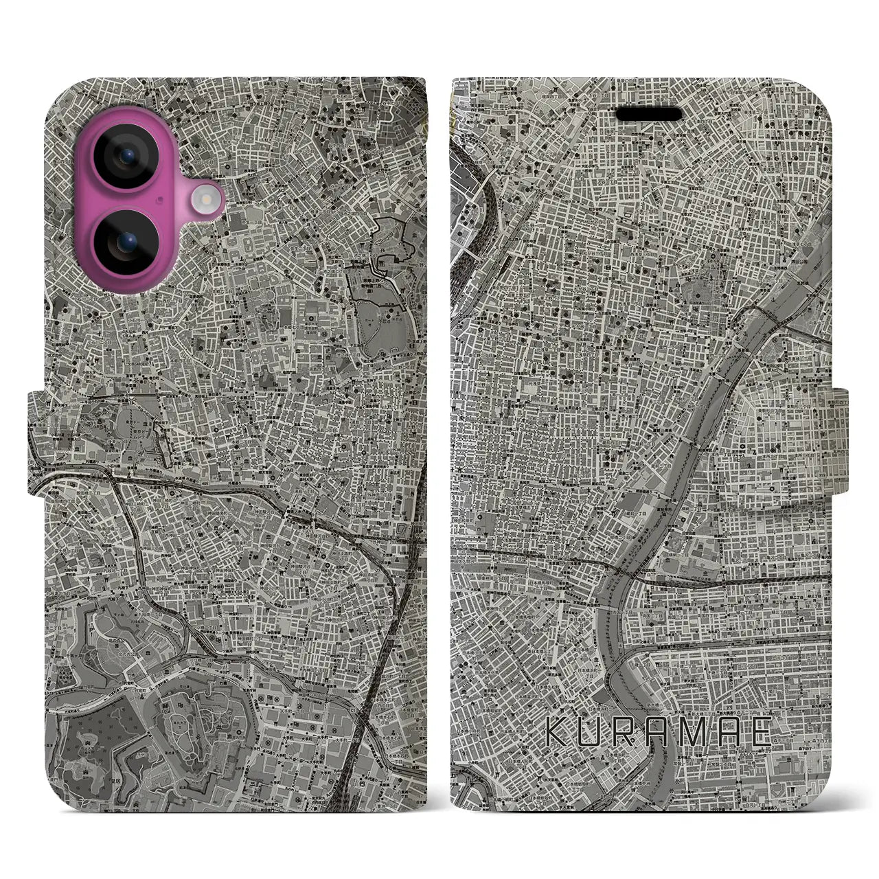 【蔵前(東京都)】地図柄iPhoneケース(手帳タイプ)モノトーン・iPhone 16 Pro 用