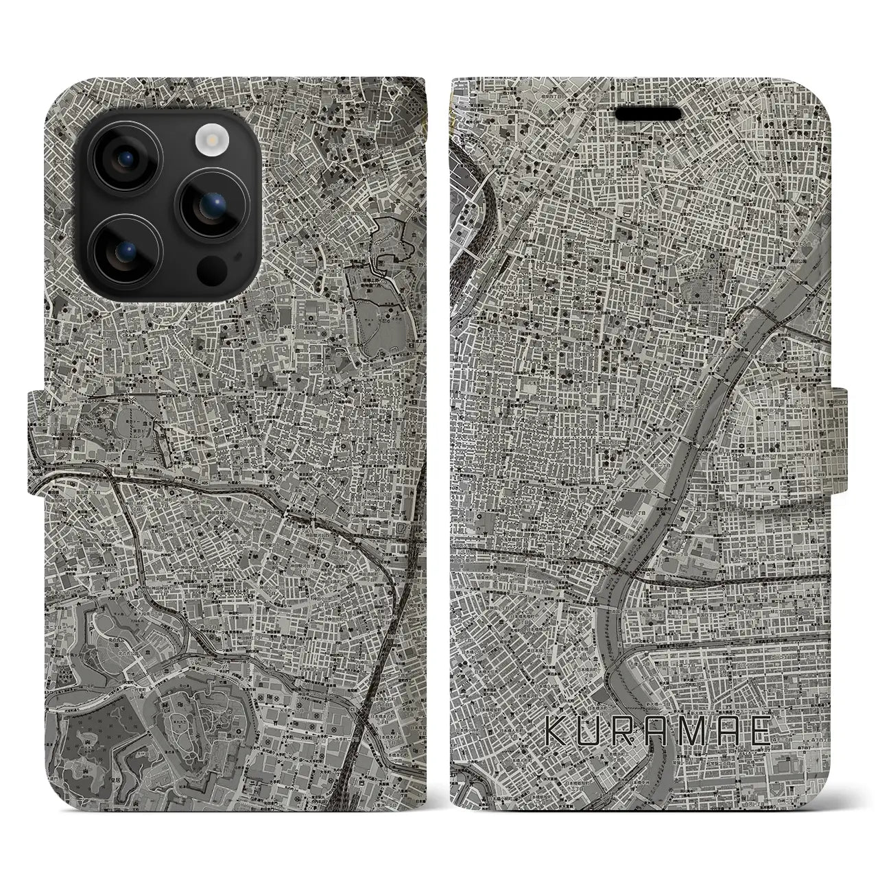 【蔵前(東京都)】地図柄iPhoneケース(手帳タイプ)モノトーン・iPhone 16 用