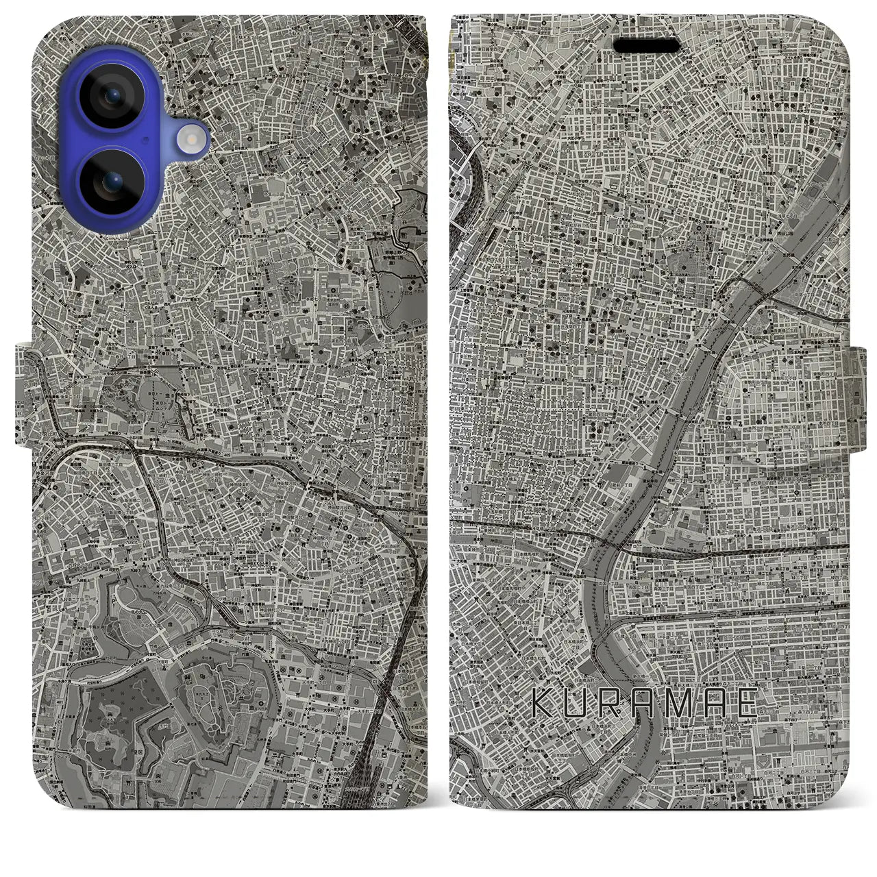 【蔵前(東京都)】地図柄iPhoneケース(手帳タイプ)モノトーン・iPhone 16 Pro Max 用