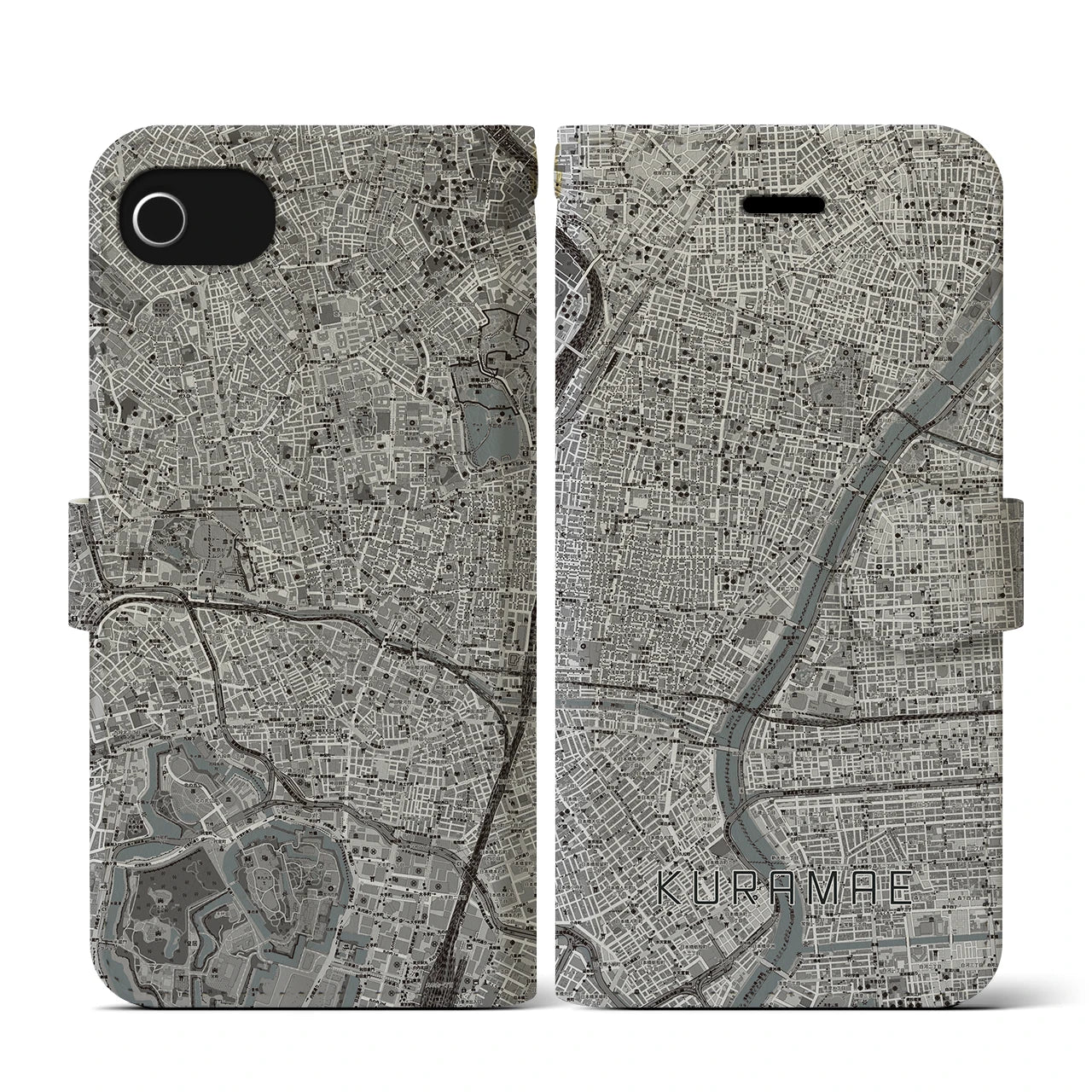 【蔵前(東京都)】地図柄iPhoneケース(手帳タイプ)モノトーン・iPhone SE(第3 / 第2世代) / 8 / 7 / 6s / 6 用
