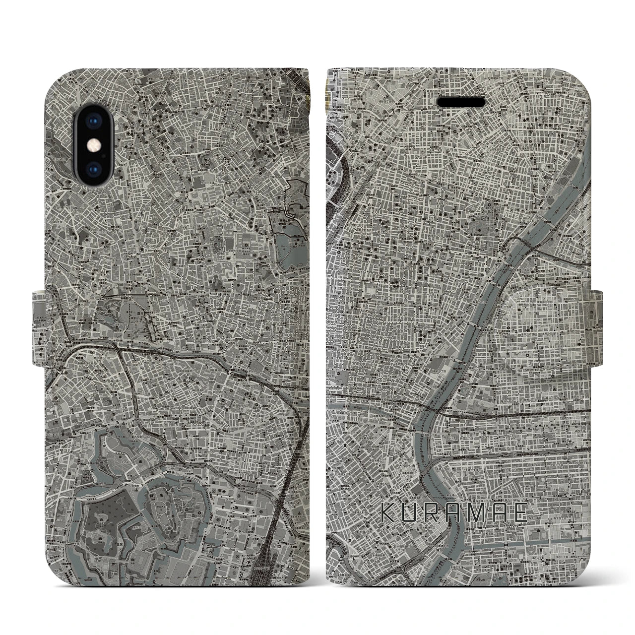 【蔵前(東京都)】地図柄iPhoneケース(手帳タイプ)モノトーン・iPhone XS / X 用