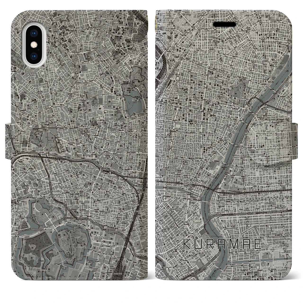 【蔵前(東京都)】地図柄iPhoneケース(手帳タイプ)モノトーン・iPhone XS Max 用